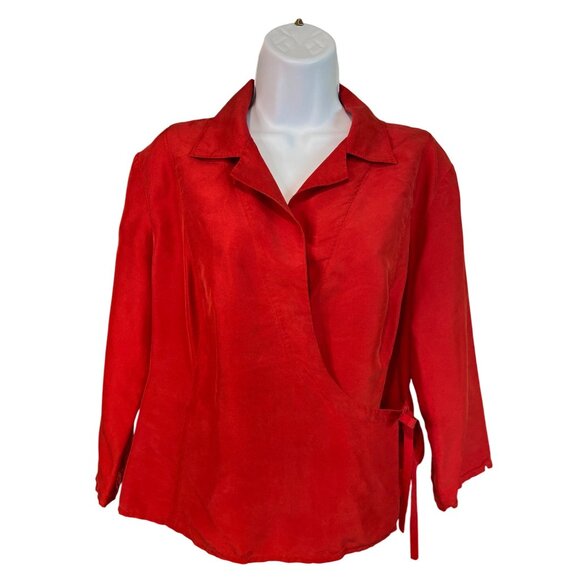 S.L.B. Womens  Silk Wrap Blouse Size 14 Red Long Sleeve Classiccore - Picture 1 of 6